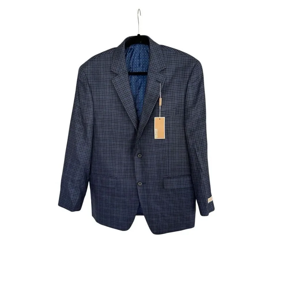 NWT Michael Kors Mens Blue Plaid Wool Silk Blend Blazer Sport Coat Jacket Sz 42
